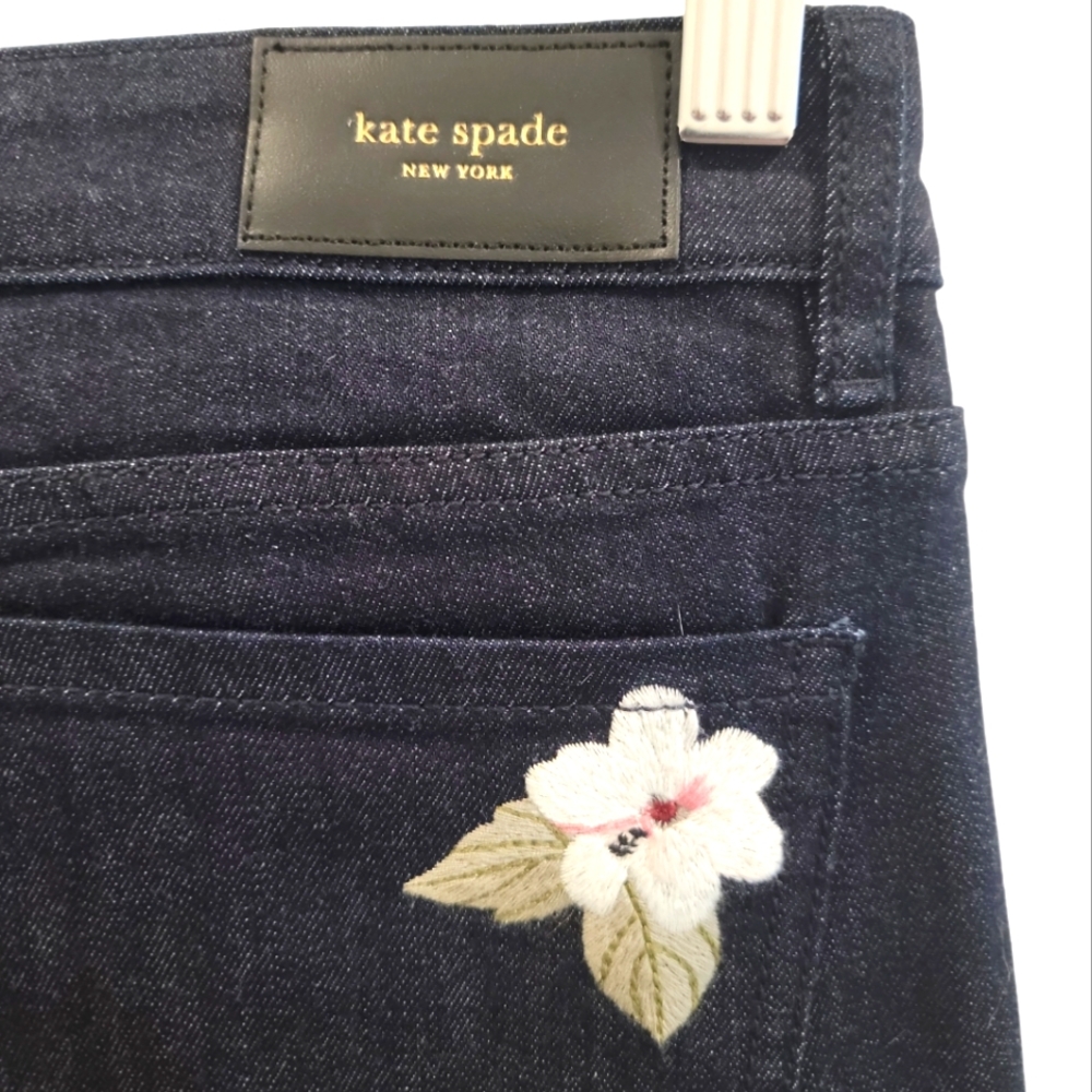 Kate Spade NWT Broome Street Embroidered Cuff Jeans Size 28 Indigo (429) - Picture 5 of 11